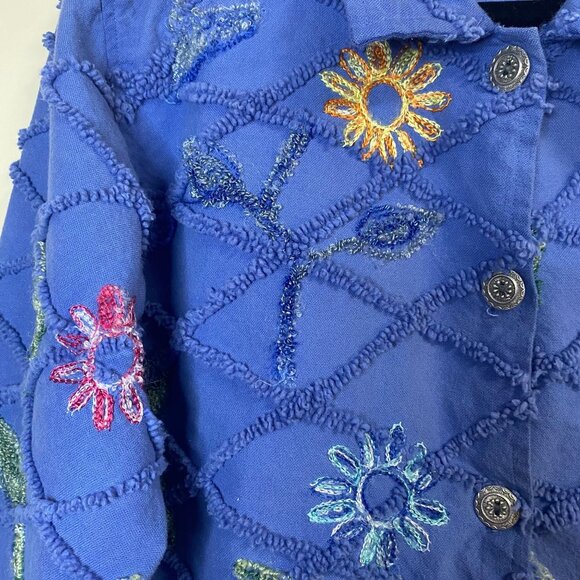 Tantrums Jacket Women's L Blue Floral Vintage Embroidered Flower Button Collared - Picture 4 of 9